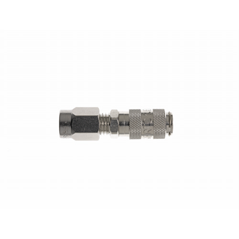 17013800 Coupling - Single Shut-off - Male Thread Rectus and Serto Single shut-off quick couplers work without a valve in the nipple but with a valve in the quick coupler. The flow is stalled when the connection is broken. (Rectus KA serie)