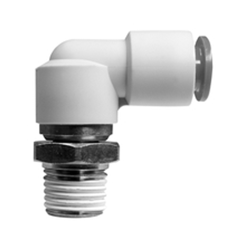 19010800 Elbow Connector - 90 degrees rotating Elbow push-in fittings are suitable to ensure a quick 90 degree connection in a pneumatic system.