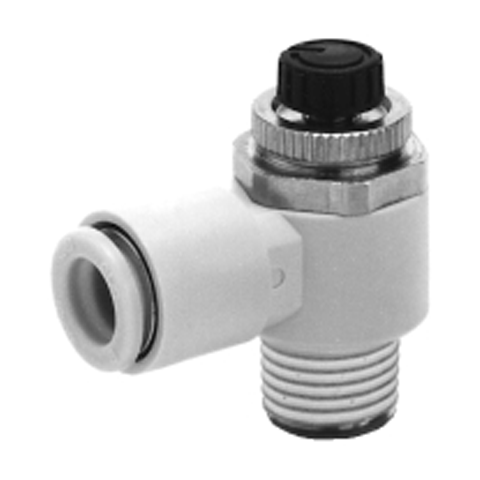 19060530 Swivelling Connector - Throttle Swivelling With Check Valve Push-in fittings with a Swivelling non-return valve  are suitable to ensure a quick 360 degree connection in a pneumatic system.