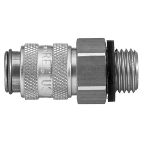45051550 Coupling - Single Shut-off - Male Thread Rectus and Serto Single shut-off quick couplers work without a valve in the nipple but with a valve in the quick coupler. The flow is stalled when the connection is broken. (Rectus KA serie)