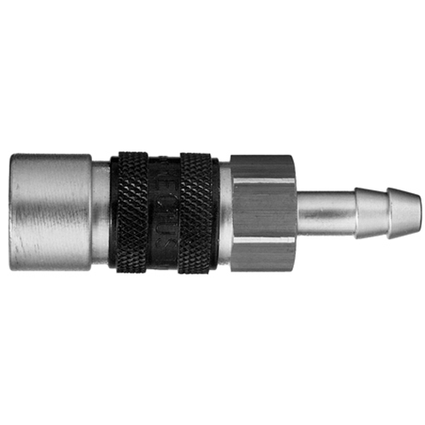 45055500 Coupling - Single Shut-off - Hose Barb Rectus and Serto Single shut-off quick couplers work without a valve in the nipple but with a valve in the quick coupler. The flow is stalled when the connection is broken. (Rectus KA serie)