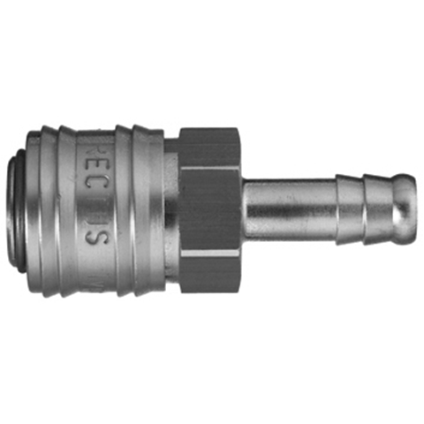 45108000 Coupling - Single Shut-off - Hose Barb Rectus and Serto Single shut-off quick couplers work without a valve in the nipple but with a valve in the quick coupler. The flow is stalled when the connection is broken. (Rectus KA serie)