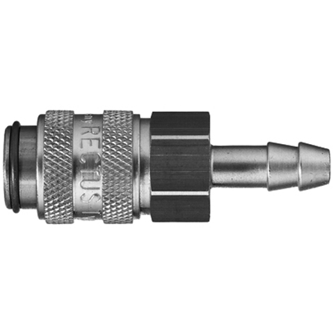 47207000 Coupling - Single Shut-off - Hose Barb Rectus and Serto Single shut-off quick couplers work without a valve in the nipple but with a valve in the quick coupler. The flow is stalled when the connection is broken. (Rectus KA serie)