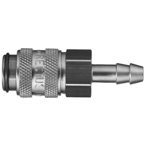 48000500 Coupling - Single Shut-off - Hose Barb Rectus and Serto Single shut-off quick couplers work without a valve in the nipple but with a valve in the quick coupler. The flow is stalled when the connection is broken. (Rectus KA serie)