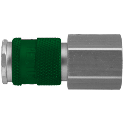 48028080 Coupling - Single Shut-off - Female Thread Rectus quick coupling single shut-off coded system - Rectukey.  The mechanical coding of the coupling and plug offers a  guarantee for avoiding mix-ups between media when coupling, which is complemented by the color coding of the anodised sleeves. Double shut-off version available on request.