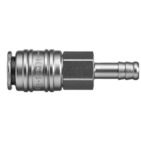 48057225 Coupling - Single Shut-off - Hose Barb Rectus and Serto Single shut-off quick couplers work without a valve in the nipple but with a valve in the quick coupler. The flow is stalled when the connection is broken. (Rectus KA serie)