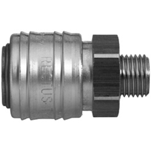 48701000 Coupling - Single Shut-off - Male Thread Rectus and Serto Single shut-off quick couplers work without a valve in the nipple but with a valve in the quick coupler. The flow is stalled when the connection is broken. (Rectus KA serie)