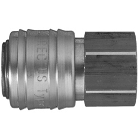 48711355 Coupling - Single Shut-off - Female Thread Rectus and Serto Single shut-off quick couplers work without a valve in the nipple but with a valve in the quick coupler. The flow is stalled when the connection is broken. (Rectus KA serie)