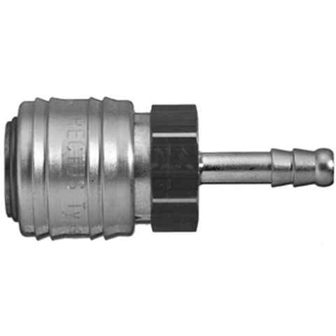 48711375 Coupling - Single Shut-off - Hose Barb Rectus and Serto Single shut-off quick couplers work without a valve in the nipple but with a valve in the quick coupler. The flow is stalled when the connection is broken. (Rectus KA serie)