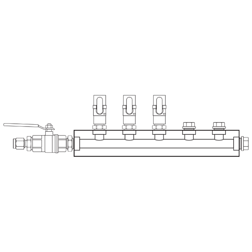 Manifold Brass Barstock BSP 03-fold   O:BV1/4 S:BV10mm D:Plug